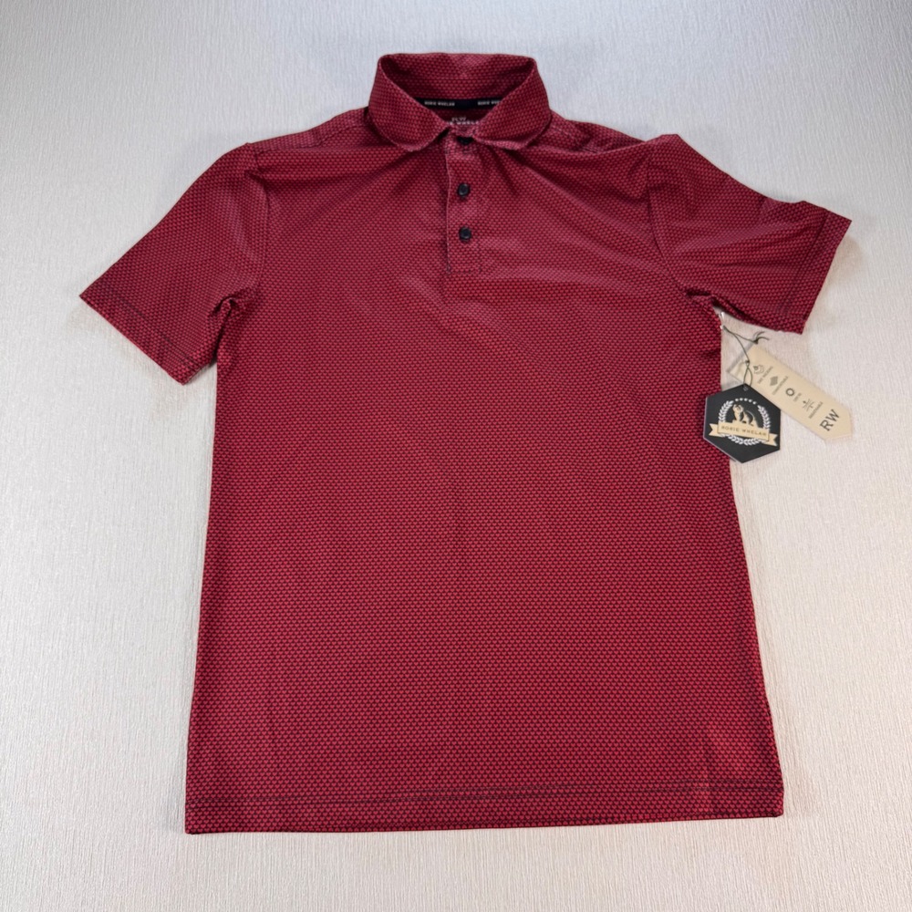 Rorie Whelan Mens Red Black Heart Print Performance Golf Polo Shirt Size S NWT